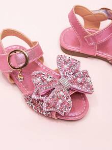 2026 Nuevas sandalias para niñas, zapatos de princesa para niños con lazo de strass, zapatos de playa para estudiantes de niña pequeña, verano - Rosa - Ver 3