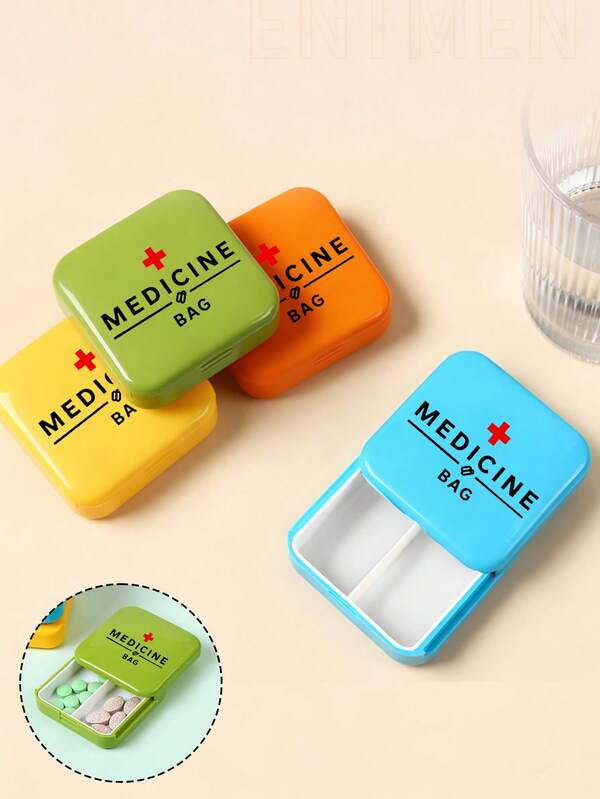 Estuche portátil de pastillas con etiqueta "Medicina", organizador de pastillas a prueba de humedad, caja de almacenamiento de medicina de viaje con compartimentos, contenedor de medicación de bolsillo de tamaño diario, pastillero reutilizable unisex, almacenamiento de suplementos, esencial para el hogar y los viajes