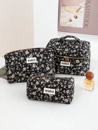 1pc/3pcs Large Capacity Cosmetic Bag, Rhombus Print Travel Toiletry Bag, Bohemian Style Zipper Portable Travel Toiletry Pouch, Convenient Storage Bag, Travel Essentials, Back To School Supplies, Soft Fabric Makeup Bag Set, Fashion Women Wallet And Handbag, Suitable For Home, Travel, Vacation And School, Bedroom Essentials, Bridesmaid Gift, Mother's Day Gift, Birthday Gift