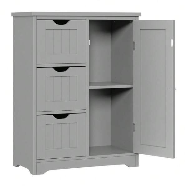 Bathroom Floor Storage Cabinet Freestanding Bathroom Storage W/ 3 Drawers Grey