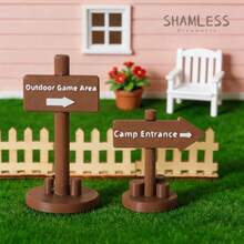 SHAMLESS 1:12 Scale Outdoor Camping Game Road Sign Model, Campsite Entrance/Outdoor Game Area Directional Arrow Sign Pole, Suitable For Dollhouse Outdoor Scene, Mini Camping Decor, DIY Micro Landscape Props - Direction Arrow Post_1pc - View 7