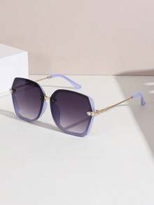 1 pieza Gafas de sol de moda cuadradas para mujer, protección UV, templos de metal con diseño de incrustación de cristales y color degradado de gelatina, gafas de sol retro adecuadas para verano, playa, viajes, atuendos, vacaciones - Púrpura polvoriento - Ver 1