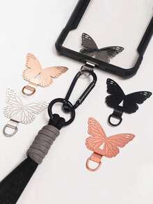 360°旋转超薄0.2mm手机垫，复古蝴蝶图案，304不锈钢手机夹，手机挂绳配件，单扣垫，超薄防丢背贴，坚固连接垫，单耳耳机夹，通用腕带金属垫贴片夹 - 彩色 - 查看 4