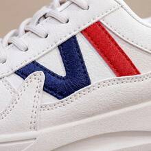 Tenis de mujer casuales con plataforma de suela gruesa para aumento de altura, zapatillas blancas mujer de cuero sintético PU con diseño retro de combinación de colores y cordones, zapatos para mujer calzado deportivo cómodo transpirable y antideslizante, tenis deportivos para mujer oferta ligeros y versátiles para uso diario de estilo casual y moda. - Rosa Fucsia - Ver 8
