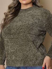 Plus Size Women's Knitted Sweater Long Sleeve Round Neck Casual Reverse FL-Sd2064 - 綠色 - 查看 2