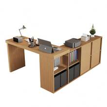 Home Office Desks - Black + Oak + MDF - View 3