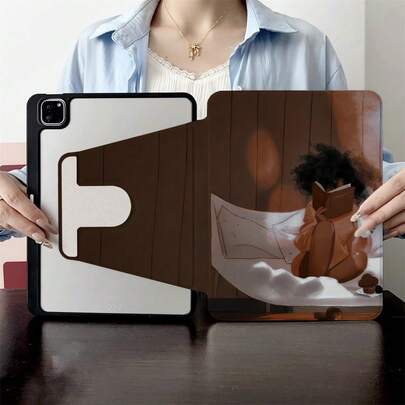 1 Pc Aesthetic Cozy Girl Reading Book Print Case For Ipad, 360° Rotating & Foldable Smart Case For IPad - Compatible With IPad Air 6/5/4, For IPad 10 (10.9"), For IPad Pro 2024/Air M3/A16 2025 - Perfect For Work, Travel & Home Use,Compatible With Galaxy Tab A8/A9 Plus/S6 Lite/S7/S9 FE Plus,Compatible With Xiaomi Pad 5/5 Pro/6/6 Pro/7/7 Pro/6S Pro