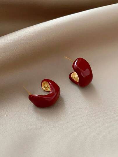 1 Đôi bông tai cổ điển màu đỏ tía thanh lịch, thiết kế hình học bất đối xứng, kiểu dáng nhỏ nhắn tinh tế, phù hợp cho phụ nữ đeo hàng ngày, đi làm, đi nghỉ mát và dự tiệc.