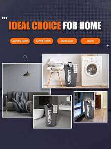 1 giỏ đựng quần áo bẩn lớn màu đen 92L, túi đựng quần áo bẩn có thể gấp gọn, giỏ đựng quần áo cao đứng độc lập, thùng giặt gấp gọn, giỏ đựng đồ giặt, giỏ giặt, dụng cụ sắp xếp phòng tắm, giỏ, giỏ đựng đồ, giỏ đựng quần áo bẩn có thể gấp gọn - Nhiều màu - Xem 7