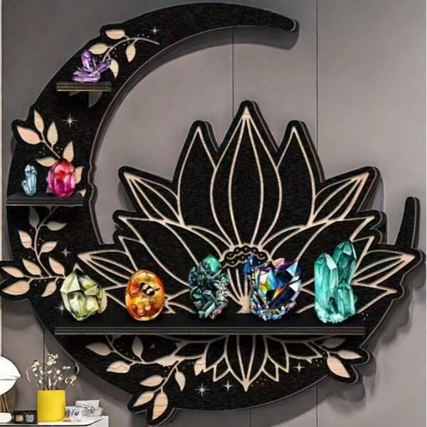 Kệ gỗ treo tường Lotus Moon - Hoàn hảo để trưng bày nến, pha lê và các vật dụng trang trí nhỏ.