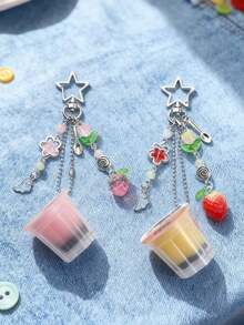 1个日式布丁钥匙扣，粉色和黄色蛋奶沙司吊坠，Y2K平成复古美学串珠饰品 - 均碼 - 查看 4