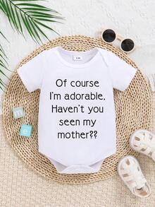 可爱婴儿长袖连体衣，卡通字母印花 - 四季皆宜，男女宝宝均适用 - 白色 - 查看 1