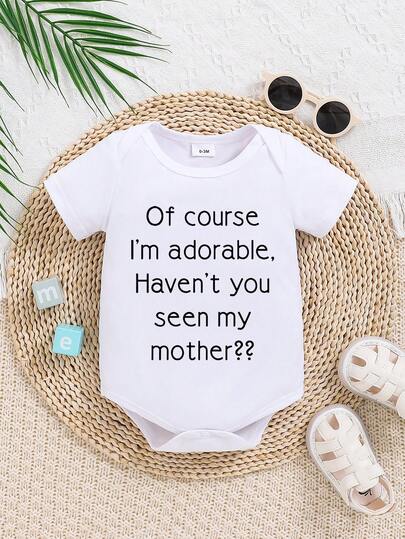 可爱婴儿长袖连体衣，卡通字母印花 - 四季皆宜，男女宝宝均适用