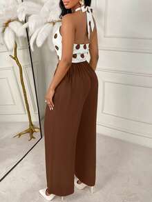 AIJ Amarilo 2026 Spring/Summer Women Green Polka Dot Camisole & Wide Leg Pants 2 Pieces Set - Brown - View 2