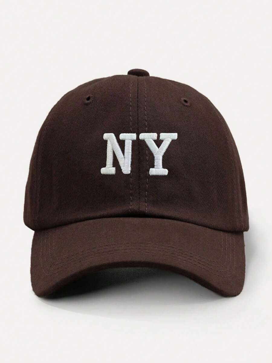 1pc 3D Embroidered NY Baseball Cap, Adjustable Outdoor Sun Protection Casual Hat, Suitable For Spring/Autumn Travel Beach Vacation, Y2K Style Cap,Holiday,Festival - Brown - View 1