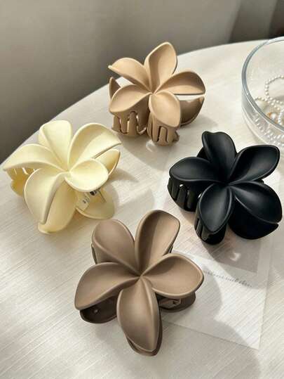 1/2/4件/套 7.8厘米大花朵造型时尚百搭高端优雅哑光塑料发夹，适合日常、休闲、派对、工作、海滩、沐浴、化妆、搭配服装，是秋冬季、夏季、假日、旅行的女士发饰。