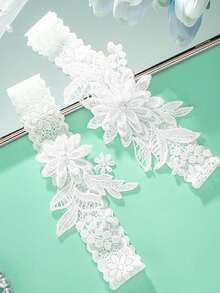 2pcs/Set Handmade Pearl Lace Leg Garter & Waist Belt Set, Sexy Bridal Accessories - Leg Ring - View 5