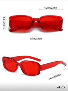 1pc Unisex Fashionable Y2K Style Beach Summer Square Frame Versatile Personalized Photo Taking Daily Fashion Glasses - Red - View 3