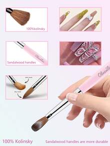 Olasalon 100%纯貂毛亚克力美甲刷，檀香粉色木柄，适用于亚克力指甲油和亚克力粉，专业美甲刷 - 淺粉色 - 查看 4