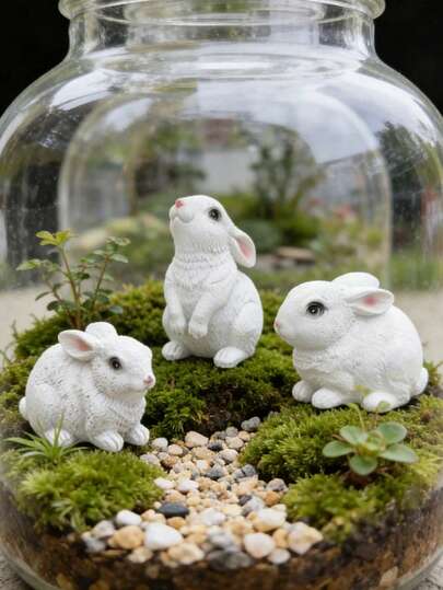 Mini Rabbit Decor, Easter Bunny, Outdoor Garden Ornament Set, Resin Rabbit Sculpture, Garden Animal Statue, Rabbit Figurine For Home Garden Easter Decoration, Best Gift