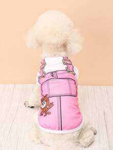 1 pieza Camiseta de tirantes de poliéster ligera con patrón de dibujos animados para mascotas, adecuada para caniche y oso de peluche en verano - Multicolor - Ver 2