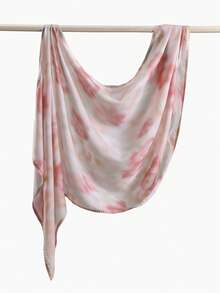 1条女士宽边橙色花卉印花围巾，轻盈透气柔软水彩印花头巾披肩，优雅百搭日常头巾，适合所有季节 - 彩色 - 查看 4