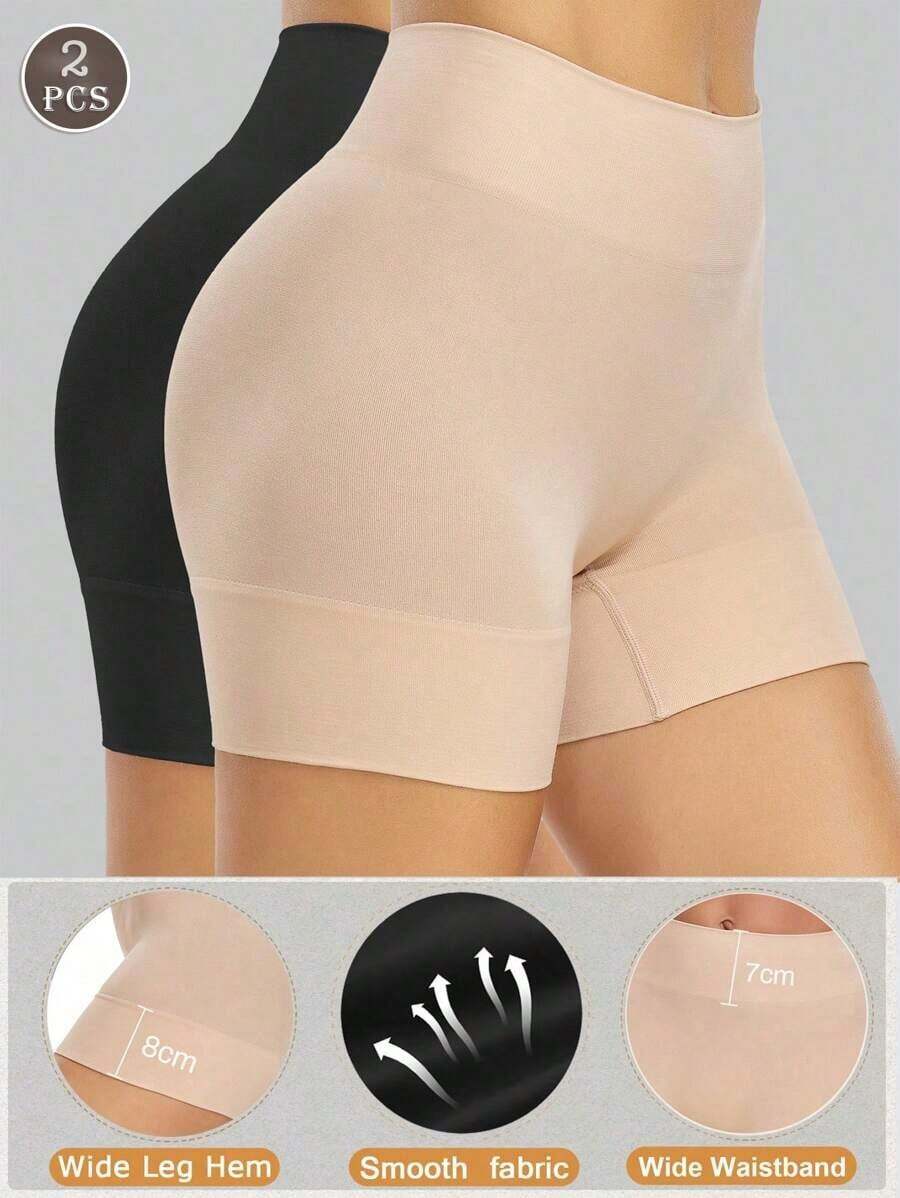 2pcs Women Shapewear Shorts, Friction-Free Seamless Panties, Slip Shorts Lining For Dresses - Multicolor - View 1