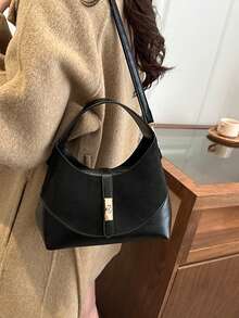 时尚休闲小众女士手提包，新款通勤时尚简约方形包 - 黑色 - 查看 3