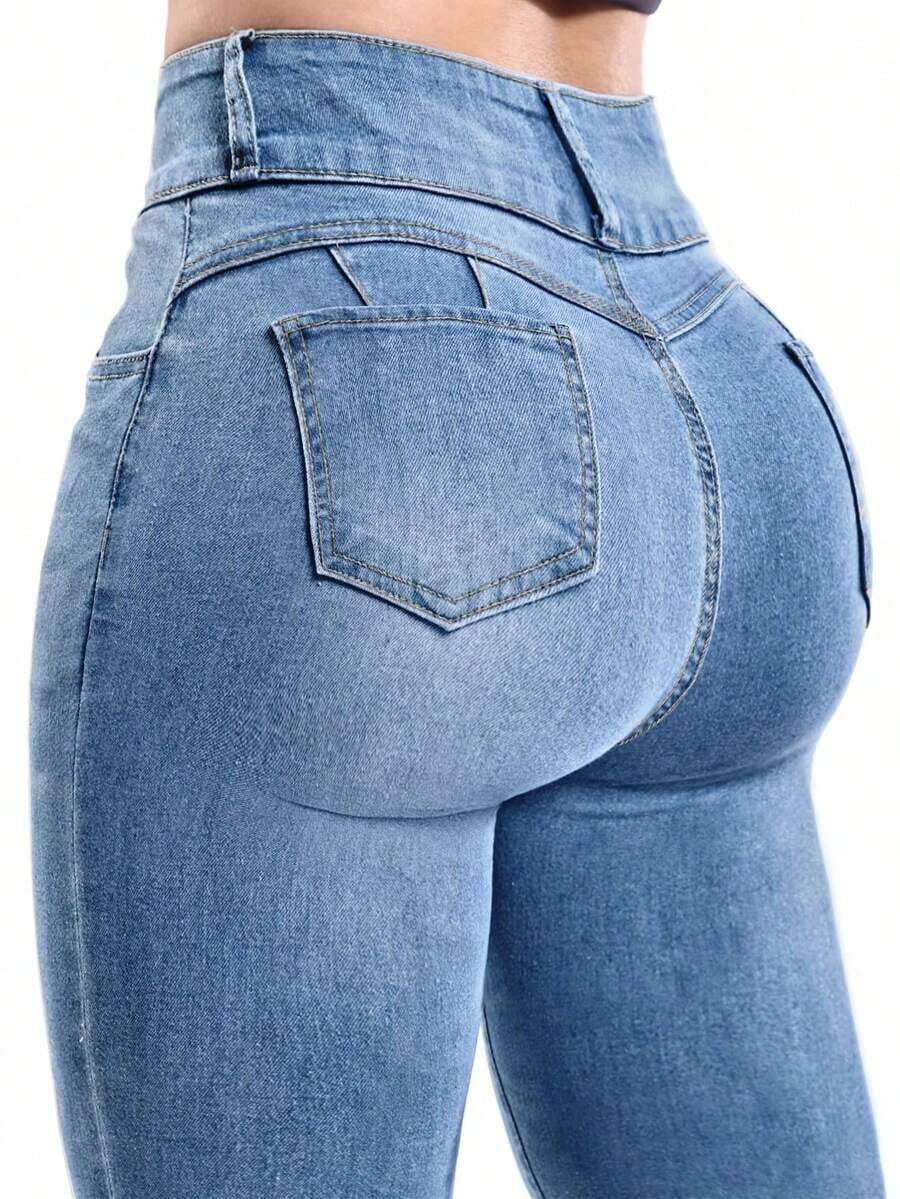 Women's Butt Lifting Jeans, High Stretch Leggings, Fashionable And Elegant, Suitable For Dates, Commuting, Casual Travel, Valentine's Day And New Year Wear. - 中藍色 - 查看 1