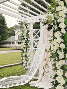 1/2 件人造悬挂玫瑰藤蔓仿真花环玫瑰常绿常春藤藤蔓丝绸玫瑰植物带绿叶装饰，适用于家居装饰、房间装饰、花园装饰、墙面装饰、室内/室外装饰、卧室装饰、婚礼装饰、餐桌装饰、派对装饰、生日装饰、情人节装饰 - 白色 - 查看 7