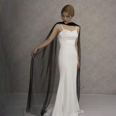 1 pieza Chal de gasa minimalista negro de flujo ultra largo, chal/capa de moda multiusos para boda y novia