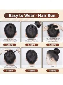 合成假发、发圈、直发圈、女士仿真发、蓬松自然发髻、懒人盘发 - 彩色 - 查看 7