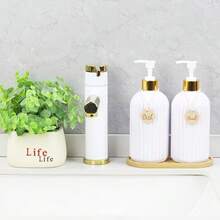 XEXUN-2+1 套装 - 500毫升/16.9盎司 PET材质液体皂液器/洗洁精分配器，带按压泵，包含漏斗和刻字标签板，可选配竹制托盘套装，台式按压式液体皂液器瓶，适用于厨房和浴室盥洗台，黑色/白色可重复灌装瓶，浴室配件 - 多色 - 查看 6