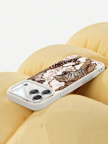 1个老虎樱花图案液态硅胶防震手机壳，兼容苹果Xs/Xsmax/Xr/11/12/13/14/15/16pro/Promax/14/15/16plus/17，男女通用礼品 - 米色 - 查看 2