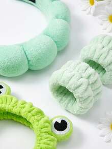 5pcs/Set Women's Daily Makeup Headband & Hair Clip Set, Cartoon Frog Headband, Cloud Headband & Frog Bracelet Headband Set - Mint Green - View 7