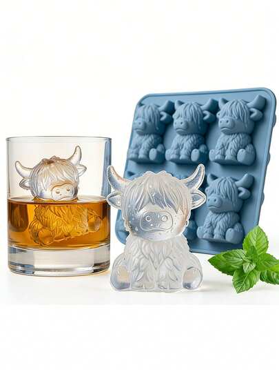 Highland Cow Silicone Ice Cube Tray - 3D Cute Cow Shaped Ice Mold Suitable For Whiskey, Cocktails, Baking, Beer, Coffee And Party Drinks, Reusable Animal Shaped Dessert Mold, Suitable As Easter Gift For Friends And Milk Lovers, Also Can Be Used For Easter And Holiday Decorations