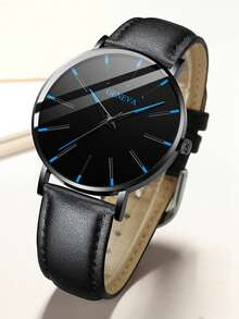 3件套新款时尚男士商务休闲石英表，指针式显示，搭配皮质表带和子弹吊坠项链，适合派对、旅行、母亲节、父亲节、返校季、假期等场合的送礼。 - 彩色 - 查看 4