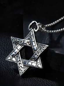 1pc Men's Stainless Steel Necklace, Modern Hexagon Star Pendant, Rust-Resistant Chain, Minimalist Style, Suitable For Daily And Formal Occasions, Gift For Him, Fashion Accessory, Unique Design, Rust-Resistant Metal, Showcasing Masculine Charm - Multicolor - View 3