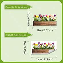 1pc Wooden Flower Box With Colorful Tulips Static Window Sticker, Faux Floral Decor, Countryside Atmosphere Window Decal For Living Room - A - View 4