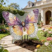 Flat Printed Acrylic Pink Butterfly Garden Decor, Outdoor Yard Lawn Potted Plant Decoration Stake - A - View 1