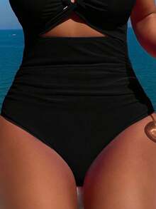 A Refreshing SummerSwim Vcay Summer Beach Solid Color Halter Neck Knotted Cutout  Swimsuit - màu đen - Xem 5