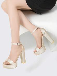 女士高跟鞋，欧美厚底镶钻凉鞋，适合T台走秀、钢管舞、舞台表演 - 金色 - 查看 3