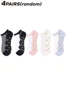 5 双女士多色什锦袜子，透明玻璃纤维，花卉底，轻质，透气针织面料，短袜，适合居家、通勤、派对、约会、节日礼物 - 彩色 - 查看 15