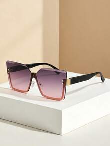 1 Pair Women's Fashion Decorative Glasses With Metal Rhinestone Trim, New European And American Style Metal Half-Frame Fashionable Glasses, Fashionable Rimless Flattering Glasses For Women, Suitable For Street Photography, Summer Beach Vacation, Outdoor Activities And Travel. - Dust On Top and Powder On Bottom - View 6