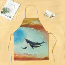 1pc Whale & Swing Pattern Apron, Creative Funny Fashionable Printed Apron, Kitchen Cooking Cleaning Apron, Innovative Home Apron - Multicolor - View 11