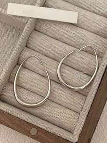 1pair Simple U-Shaped Hoop Earrings For Women Elliptical Large Earrings, Women's Minimalist Earrings, Personalized 1U1A - 銀色 1 對 - 查看 5