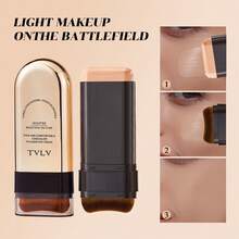 2-Piece Set Of Foundation Stick + Gold-Plated Brush - Waterproof, Sweat-Proof, Matte Effect, Foldable Double-Head Design, Equipped With Paste Brush Head, Suitable For Daily Commuting, Dating, Stage Performance, Photography And Travel - Cream Color Is Also An Excellent Choice For Easter Gifts - 9380+9374+Gilded Brush - View 6