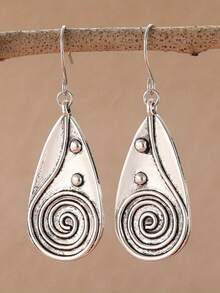 1 par de pendientes únicos y creativos con forma de lágrima, que transmiten una vibra artística primitiva y misteriosa. Adecuados para eventos artísticos, uso diario y reuniones con amigos. También un excelente regalo para mujeres. - Plateado - Ver 1