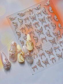 1pc Shiny Butterfly Nail Art Sticker, Delicate Butterfly Nail Sticker, DIY Thin Hard Nail Decoration Sticker Nail Stickers - Multicolor - View 3