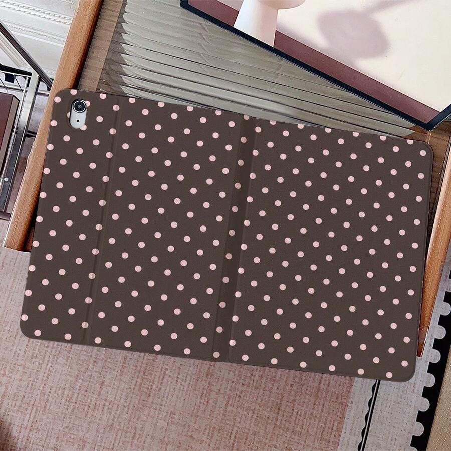 1 Pc Aesthetic Brown Pink Polka Dot Print Book Style Protective Tablet Case With Pen Slot, Multi-Angle Magnetic Stand Cover With Auto Sleep/Wake, Compatible With IPad PRO/AIR, Compatible With SAMSUNG,Compatible With XIAOMI Pad 5/6/20 - Multicolor - View 1